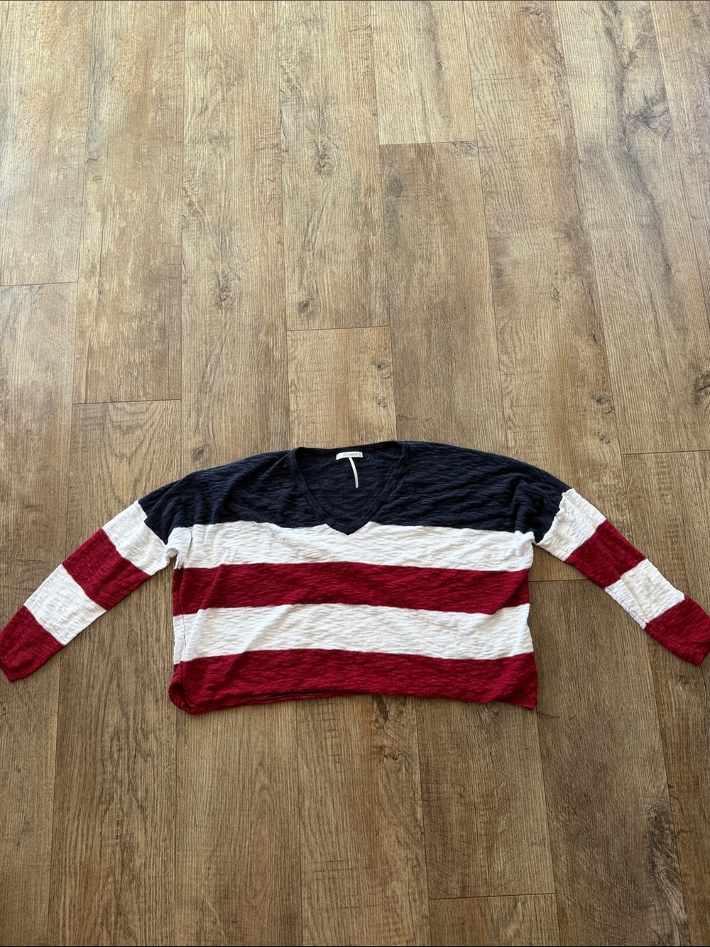 V-Neck Striped Crop Top in Navy, White & Red